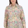 Women Foxcroft Tops | Zoey Plus No Iron Watercolor Tile Shirt Multi Watercolor Tile