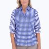 Women Foxcroft Tops | Olivia No Iron Gingham Stripe Combo Shirt Cornflower Blue/White Multi