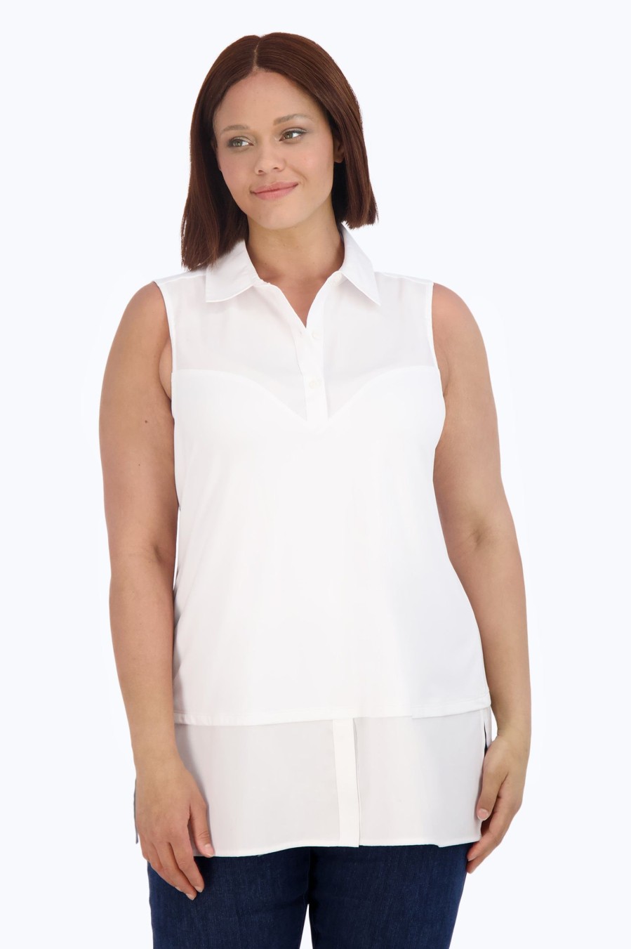 Women Foxcroft Tops | Sasha Plus Knit-Woven Sleeveless Layering Tunic