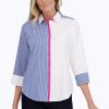 Women Foxcroft Tops | Charlie Stretch No Iron Colorblock Stripe Shirt Twilight Blue Multi