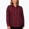 Women Foxcroft Tops | Rhea Plus Brushed Scotch Plaid Shirt Black Red Scotch Plaid