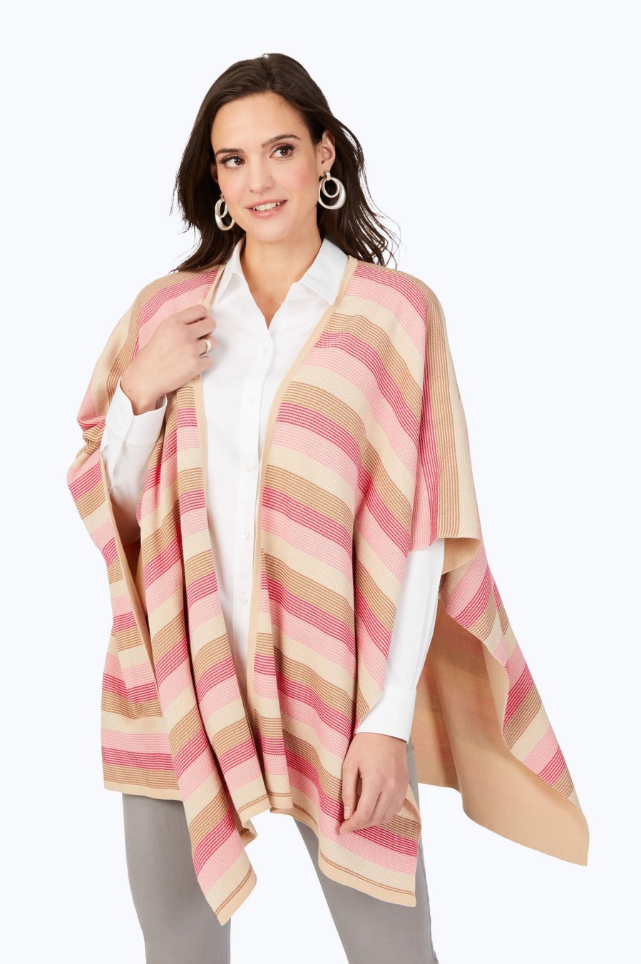 Women Foxcroft Sweaters | Multi Stripe Reversible Ruana Pink Rosato Multi Stripe