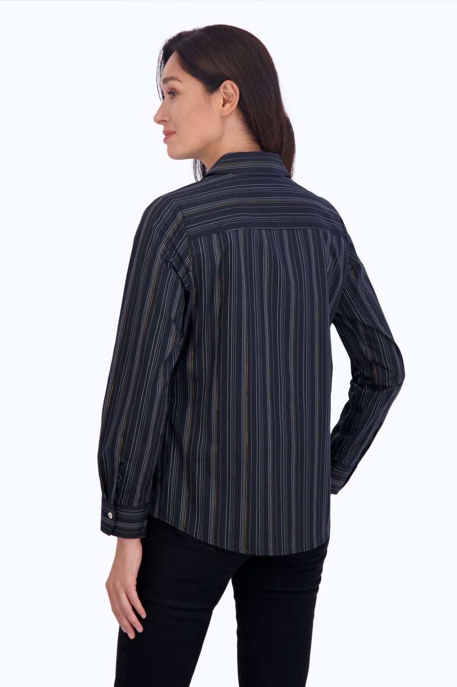 Women Foxcroft Tops | Mary No Iron Lurex Stripe Shirt