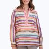 Women Foxcroft Tops | Sophia No Iron Watercolor Stripe Popover Multi Watercolor Stripe