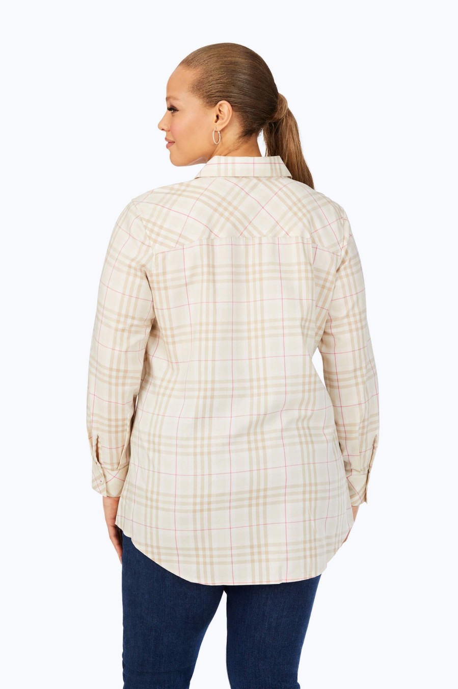 Women Foxcroft Tops | Cici Plus Non-Iron Warm Plaid Tunic Birchwood Warm Plaid